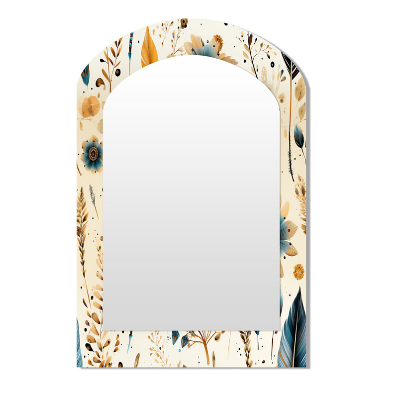 Motif rustique bohème rustique - grand miroir mural asymétrique floral, miroir unique Cottage Arch, impression sur métal