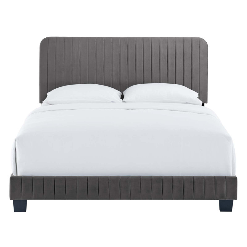 Celine Channel Tufted Performance Velvet Bed, Gray, Queen