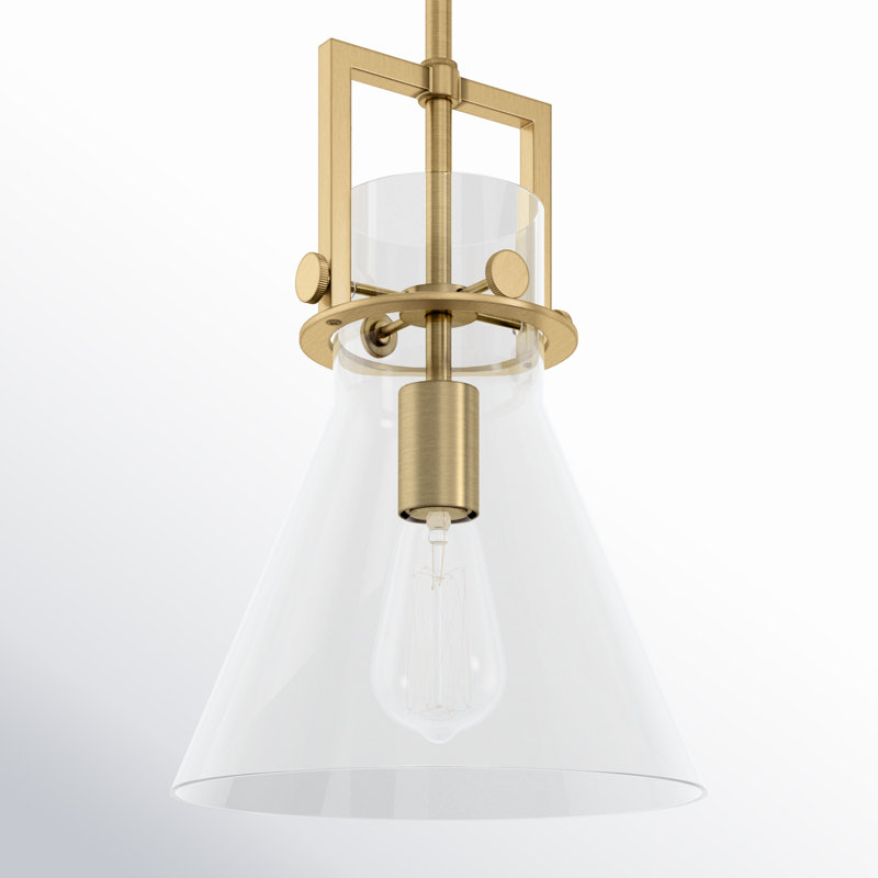 Luminaire suspendu avec tige 30 po Coterie, Laiton brossé, Transparent, H 13,63 po x l 10 po x P 10 po