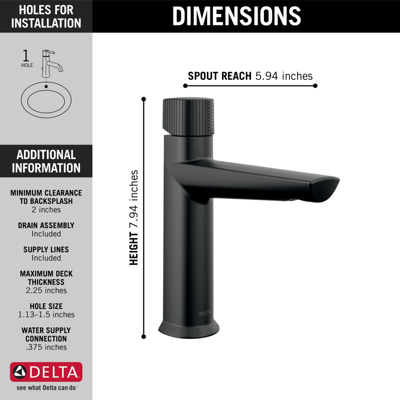 Galeon Single Hole Bathroom Faucet with Drain Assembly, Matte Black