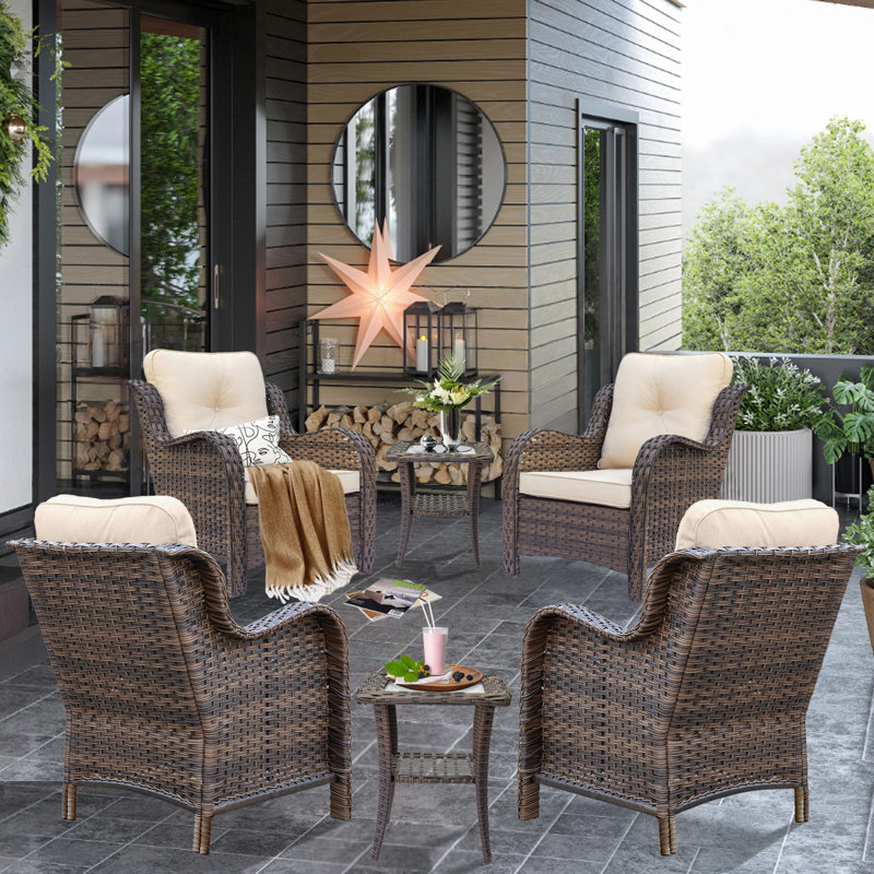 Chaise de patio d'extérieur simple avec coussins (ensemble de 6), Brun