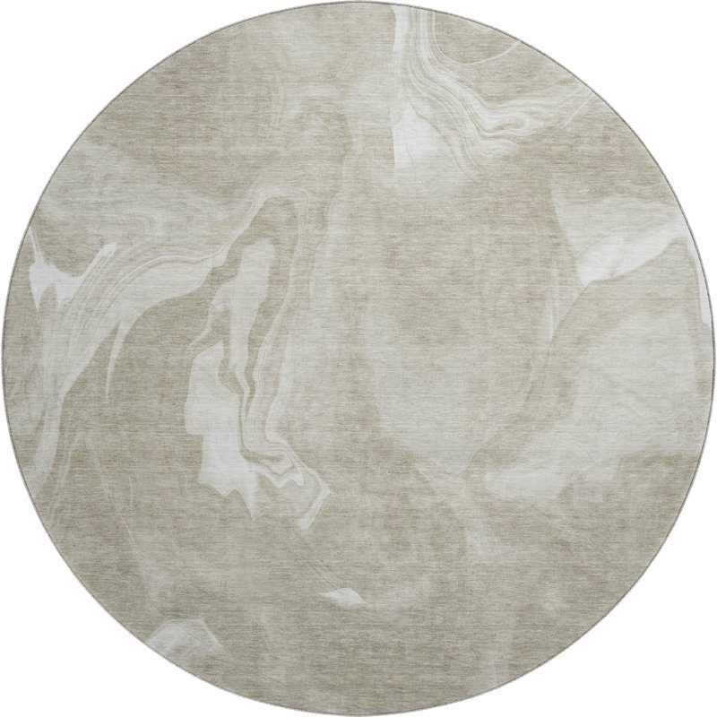 Premium Machine Washable Prisco Taupe Rug, Round 8'