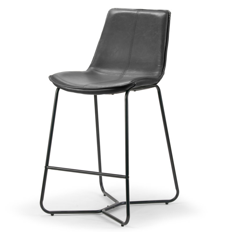 Alivia Upholstered Counter Stool with Metal Frame, Grey Faux Leather, Bar Stool (30" Seat Height)