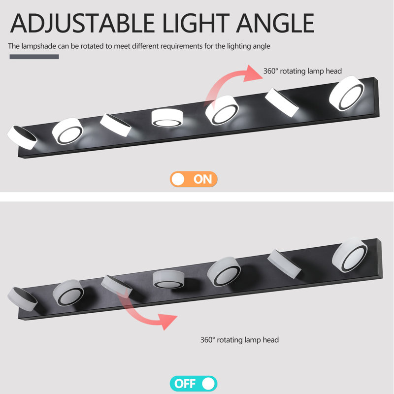 7-Light LED Vanity Light with Acrylic Shades, Black