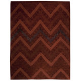 Tapis rouge moderne en laine tissée à la main zigzag 6 pi 10 po x 8 pi 9 po Modern
