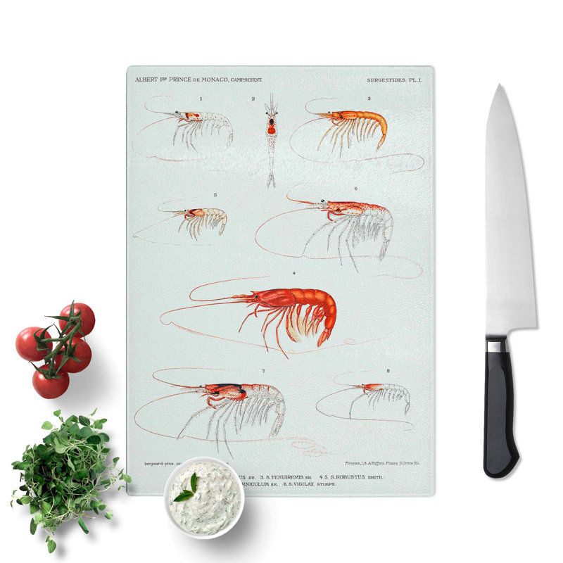 Tempered Glass Selection of Shrimp by Albert I Chopping Board, 28.5 cm x 39 cm