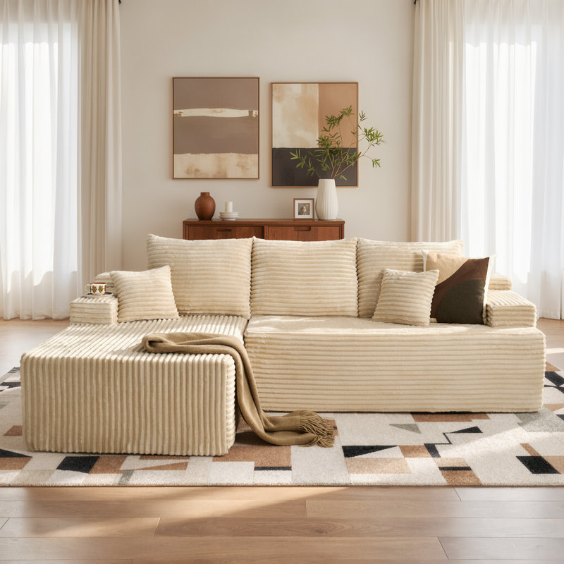 Navarrie Aucun assemblage requis - Canapé modulaire à compression libre 2 pièces, Fausse fourrure beige