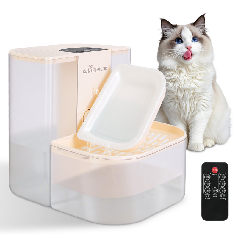Fontaine à eau 4,5L pour animaux de compagnie, distributeur automatique d'eau sans fil pour chat avec 3 tonneaux et 3 brosses de nettoyage et télécommande