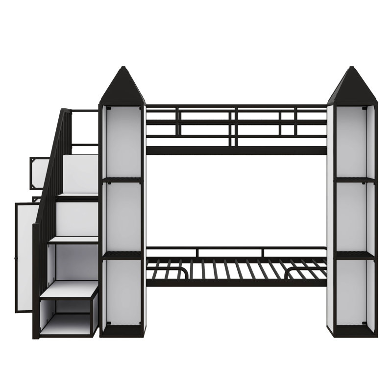 Hypatos Kids Twin Over Twin Bunk Bed, Black