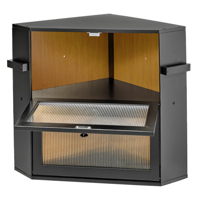 Boîte à pain de coin pour comptoir de cuisine, contenant de rangement en bois de bambou noir, idéal pour le pain fait maison, sous l'armoire ou le garde-manger, conception à double couche avec porte en acrylique et caractéristiques de ventilation