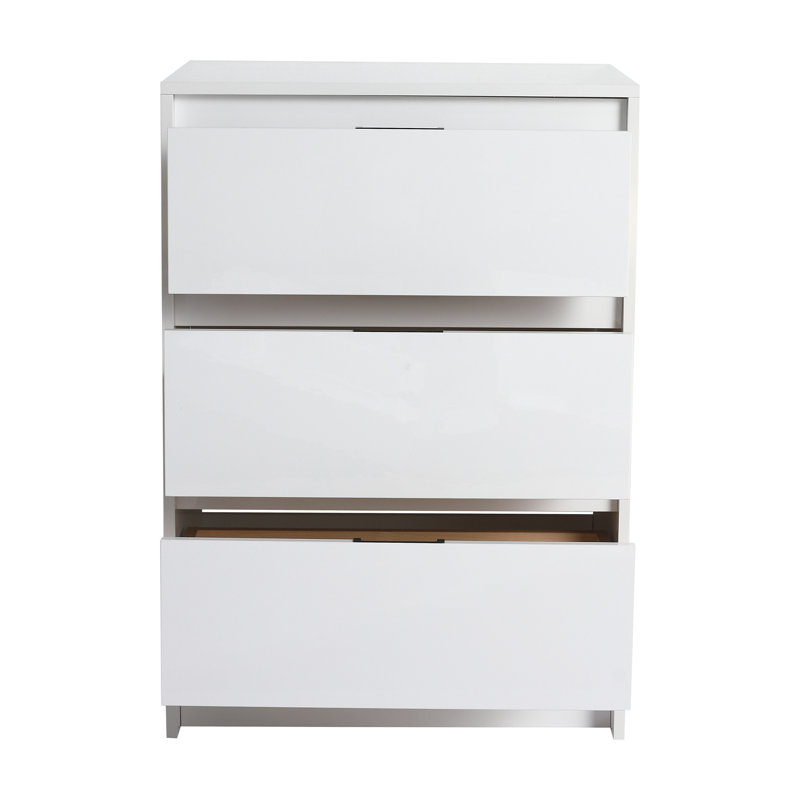 24" Freestanding Bathroom Storage Cabinet, 3-Soft Close Drawer, Glossy White,(KD-Packing), 33.44" H x 23.44" W x 17.94" D