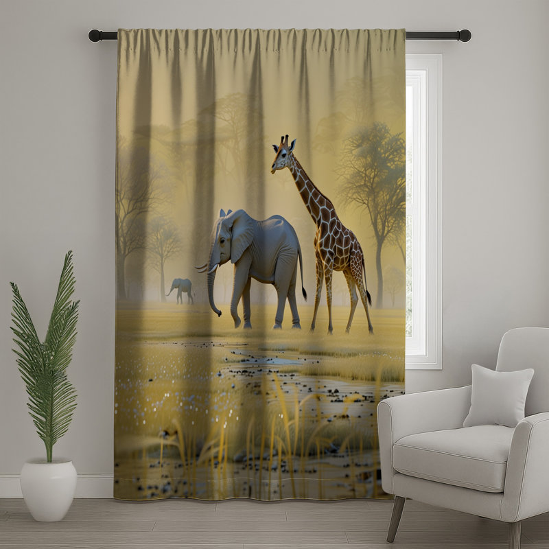 Éléphant et girafe, rideaux occultant et occultant - 1 panneau, 50 po x 80 po - 1 panneau, Blockout