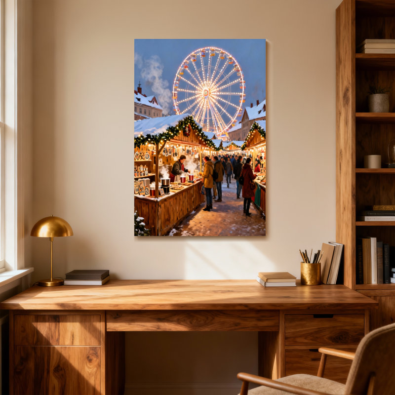 Scène d'hiver de la grande roue du marché de Noël, H 48 po x l 32 po
