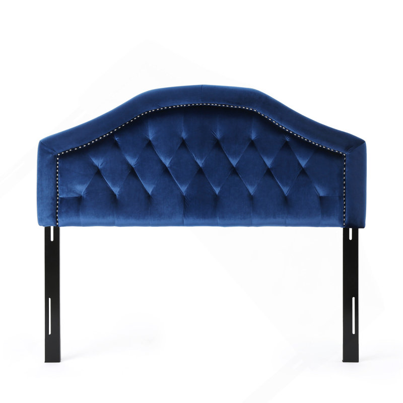 Tufted Upholstered Headboard Queen Size, Solid Wood Head Board With Durable Metal Legs, Adjustable Height Queen Headboard With Nailhead Trim In Bedroom