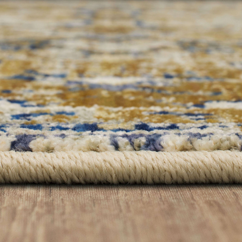 Tapis oriental jaune / bleu, Rectangle 5 pi x 8 pi