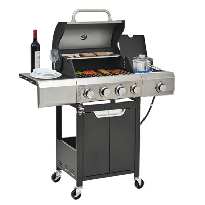 Barbecue au propane 4 brûleurs au propane en acier inoxydable avec brûleur latéral
