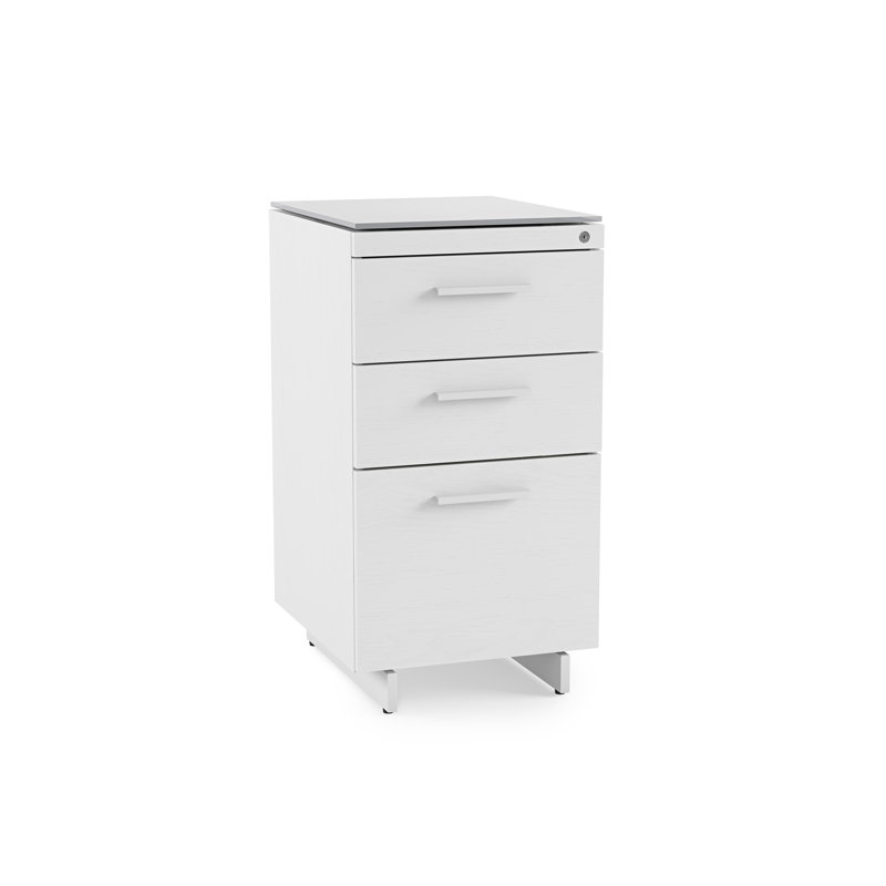 Centro White and Gray Glass 3-Drawer Mobile File Cabinet