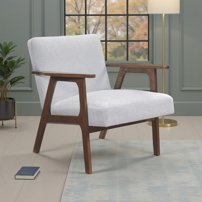 Fauteuil d'appoint moderne de style Mid-Century Garennier 27 po avec revêtement en tissu texturé, structure en bois d'hévéa massif, coussin d'assise en mousse Dacron