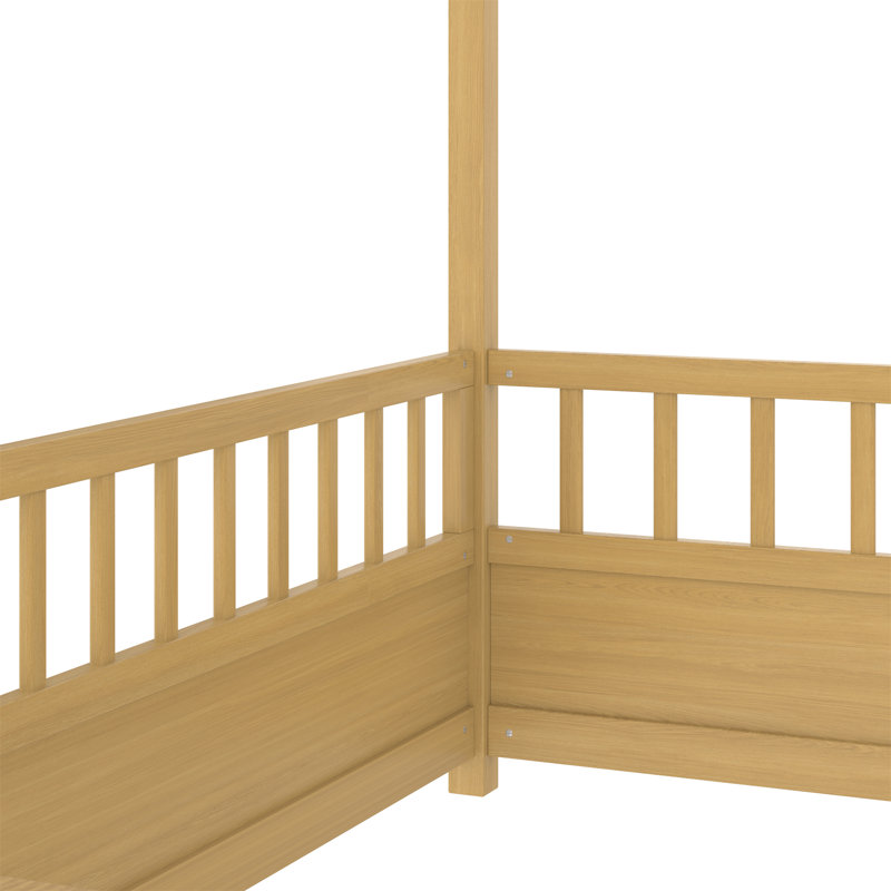 Lit de plancher en bois avec cadre de toit de maison, Lit simple
