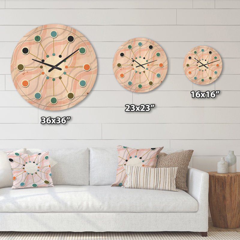 Horloge murale rose Mid-Century, Très grand