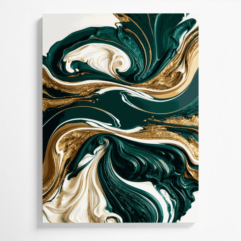 Abstrait art fluide sur toile verte 80, H 14 po x l 11 po
