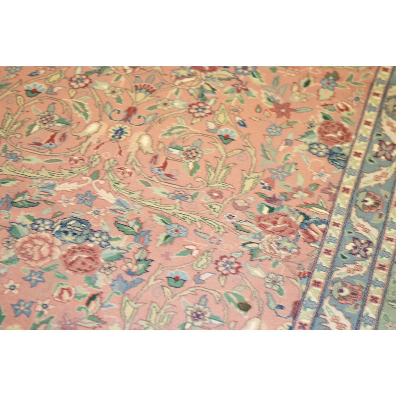 Hand Knotted Wool Area Rug in Rose And Green