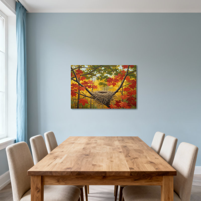 Paysage et nature, feuilles d'automne, nid, branches d'arbres, scène naturelle, H 12 po x l 18 po