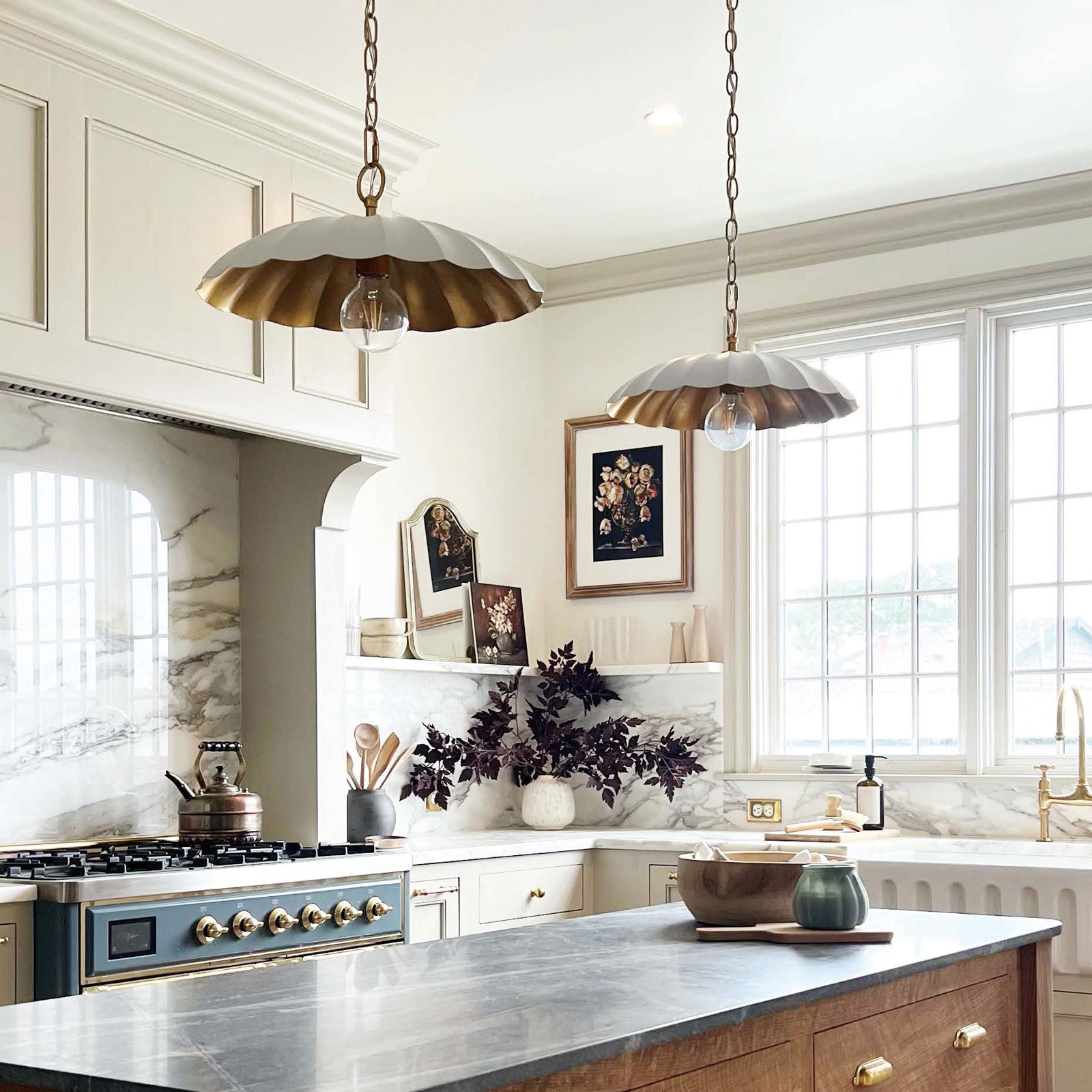 Granduca Single Light Steel Gold Pendant, Matte White