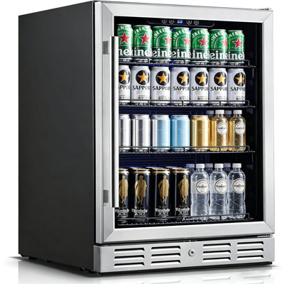  Réfrigérateur à boissons encastré autoportant de 24 pouces de 152 po Kalamera, refroidisseur à compresseur en acier inoxydable avec porte en verre trempé, lumière DEL à contrôle tactile numérique pour le bar personnel
