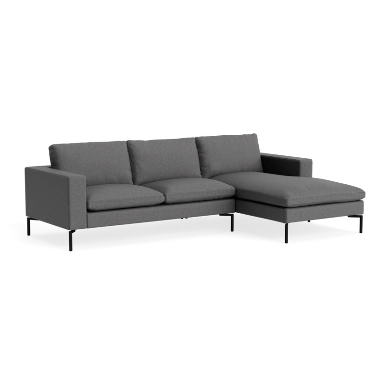 MTO - Le nouveau canapé standard avec accoudoirs et pieds noirs, Droite, Gris Gabro