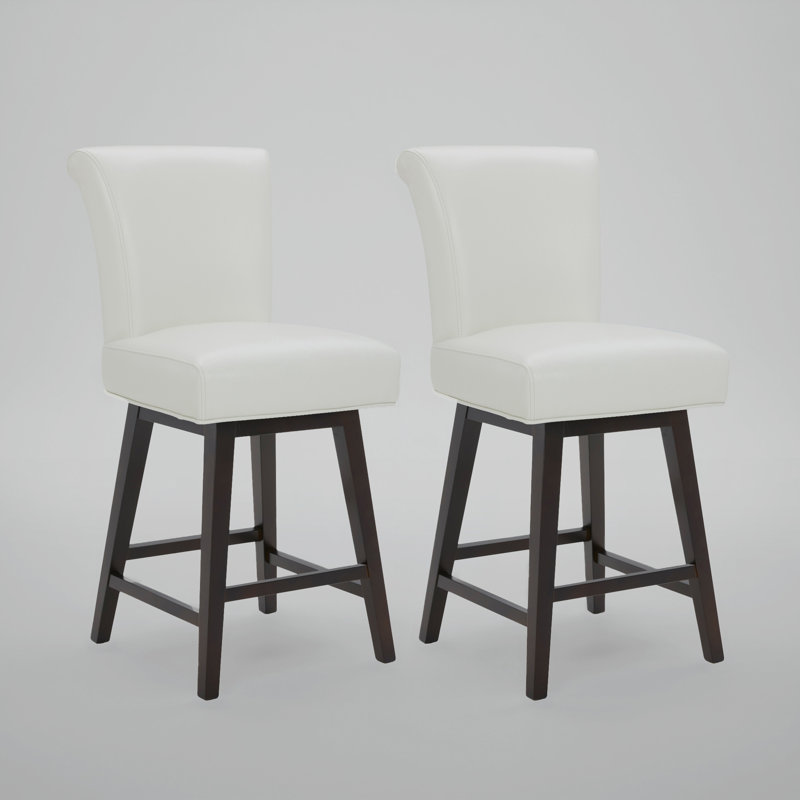 Tabouret de bar et de comptoir pivotant Elora, Similicuir blanc grainé, Tabouret de comptoir (siège d'une hauteur de 26 p