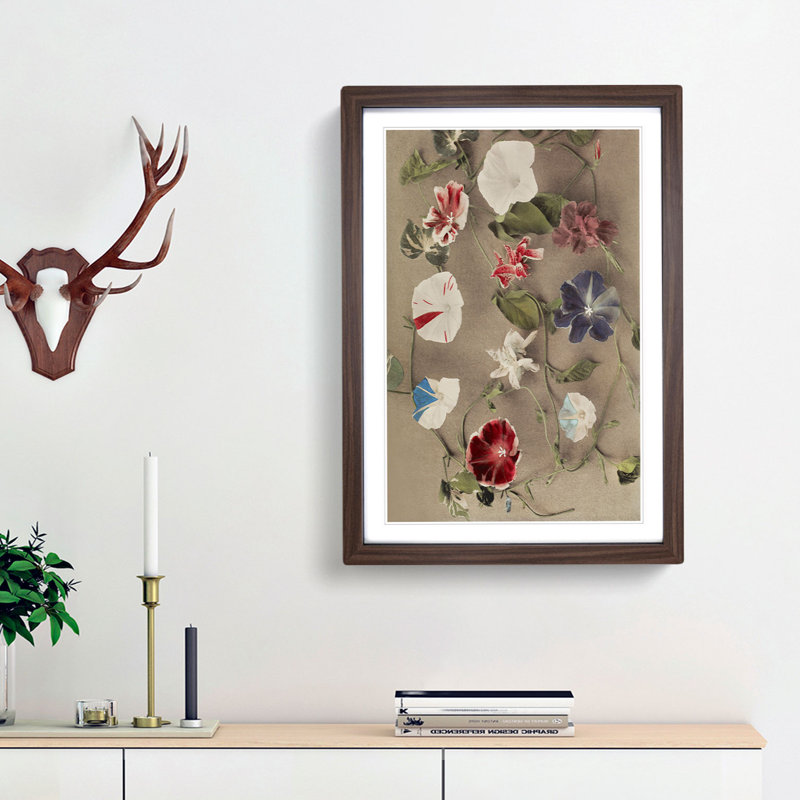 Group of Morning Glories by Kazumasa Ogawa - Picture Frame Painting Print, 65cm H x 48cm W x 2cm D, Walnut Framed