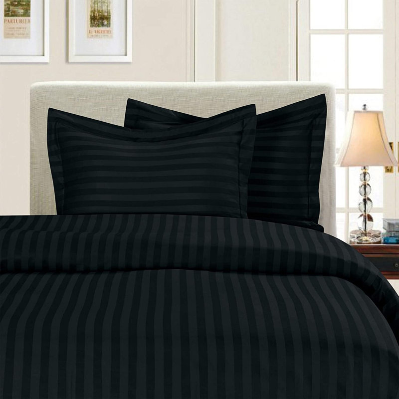 1500 Thread Count Damask Stripe 3-Piece Duvet Cover Set – Luxury Microfiber Bedding, Black, King Duvet Cover + 2 King Shams