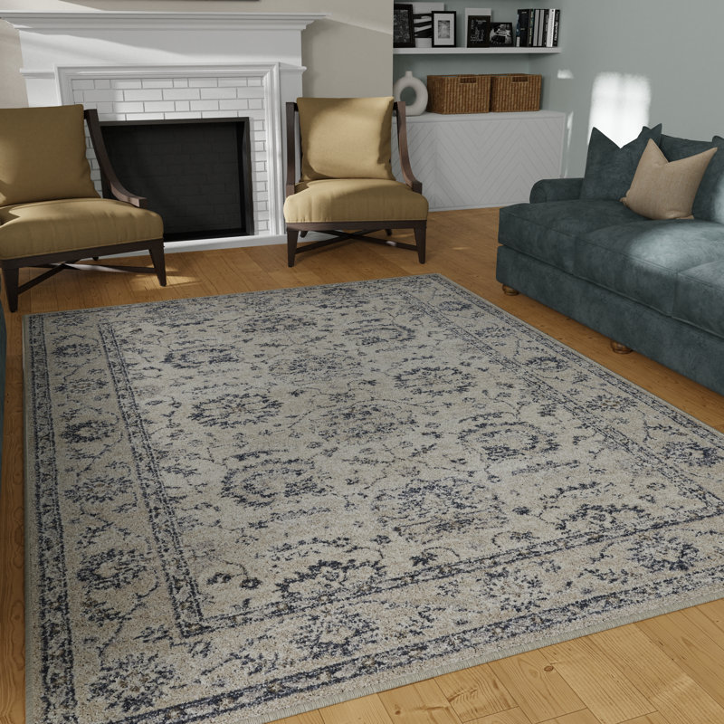 Tapis oriental en polypropylène tissé à la main en crème / gris, Rectangle 2 pi x 3 pi