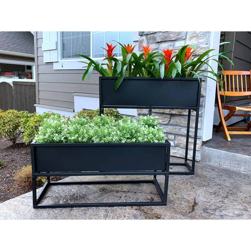 Dekker Metal Elevated Planter, 28" H x 28" W x 8" D, Black