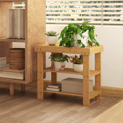 HOMCOM 3-Tier Bamboo Shoe Bench with 2 Shelves for Entryway