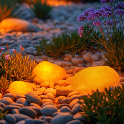 5CCT 3-Size Decorative Stone Lighting Kit – 3W Warm to Cool 12-24V AC/DC Low Voltage Landscape Lights, IP68 Waterproof, 3-Year Warranty, Yellow