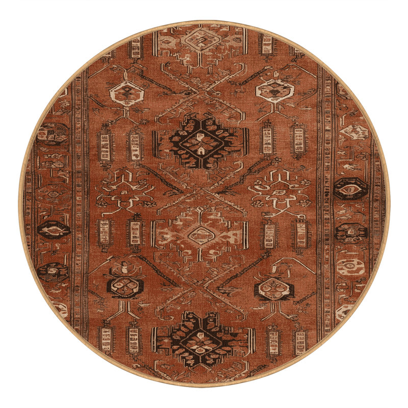 Tapis brun turc lavable à la machine, Rond 6 pi