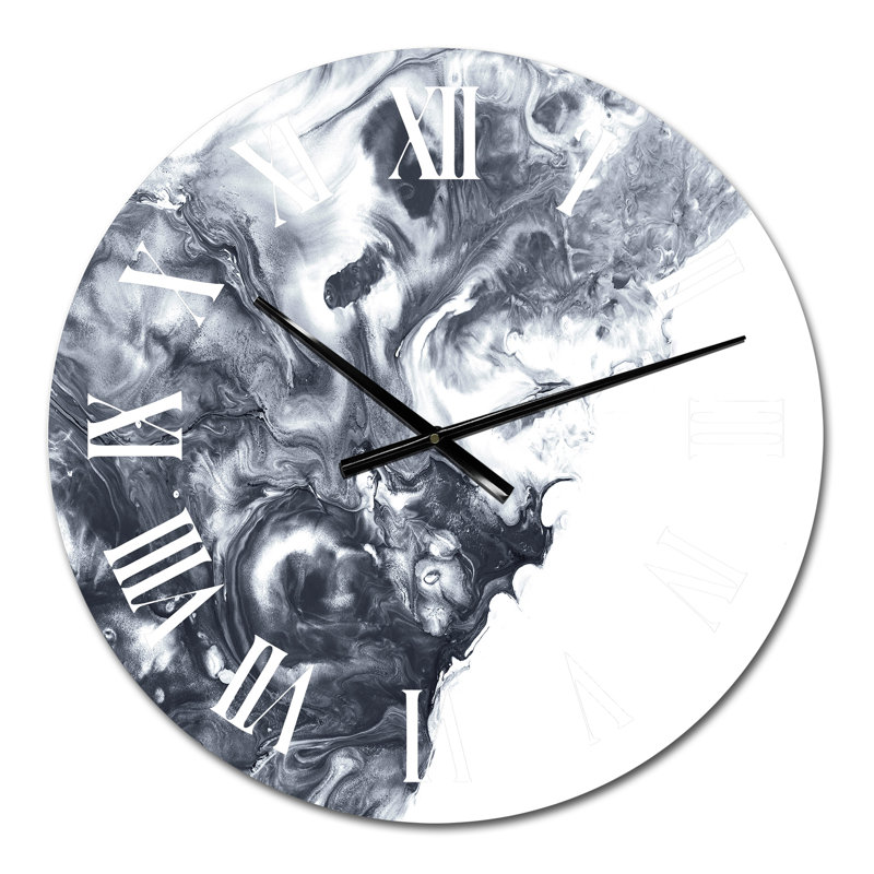 Horloge murale moderne noir et blanc argenté abstrait I, Moyen