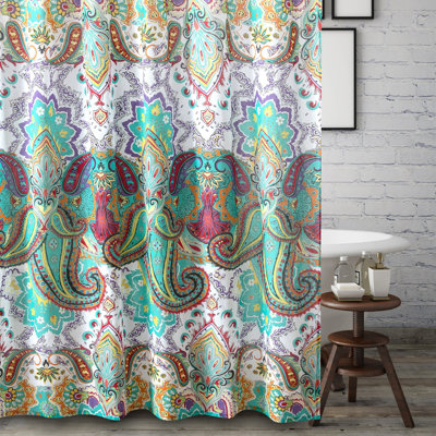 Greenland Home Fashions Nirvana Teal Shower Curtain – 72" x 72" Bohemian Medallion Polyester Bathroom Curtain with Reinforced Buttonholes