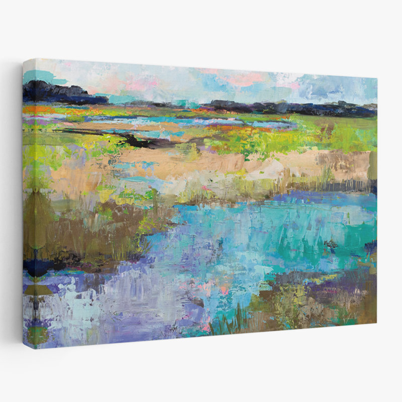 Art bleu et vert en paix, H 16 po x l 24 po