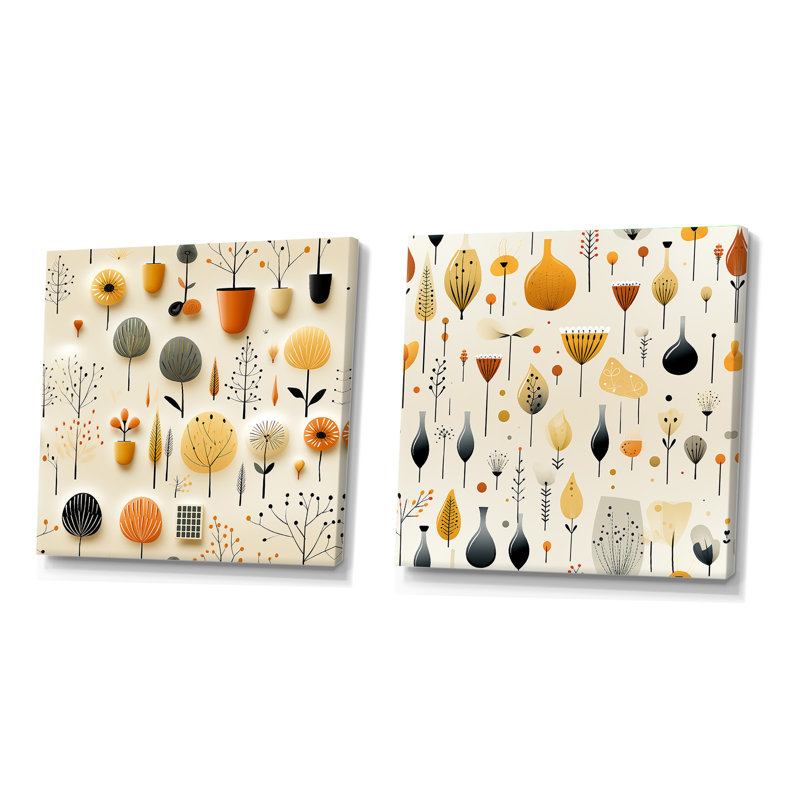 Hardiman - Ensemble de 2 collages carrés à formes abstraites, H 30 po x l 61 po, Toile tendue