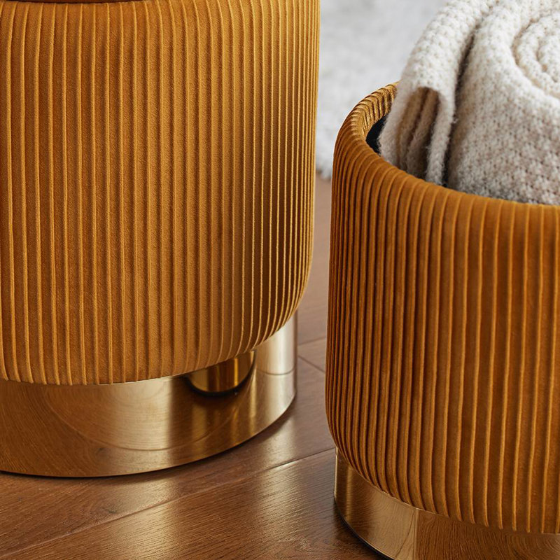 OTTOMAN AVEC ENSEMBLE DE RANGEMENT DE 2, Rayures oranges