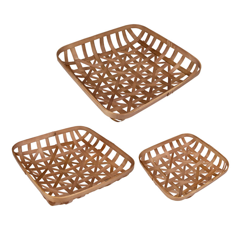 Ensemble de 3 paniers de table carrés à motif de treillis brun