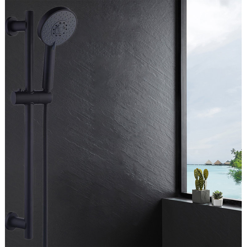 Adjustable Slide Bar Shower System – 5-Function Handheld Shower With Wall-Mounted Slide Bar & Hose, Matte Black