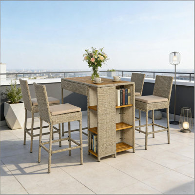 Ensemble de mobilier de jardin, table haute et chaises d'extérieur, ensemble de bar d'extérieur en osier 5 pièces