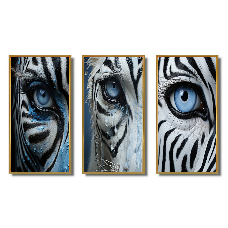 Striking Zebra Patterns - 3 pièces, Cadre flottant doré, H 40 po x l 60 po