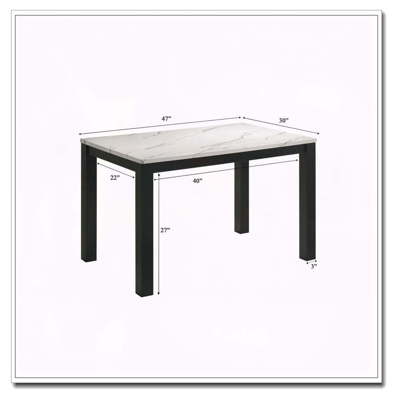 Mobilier de salle à manger rectangulaire 1 pièce en faux marbre blanc avec finition noire, Blanc