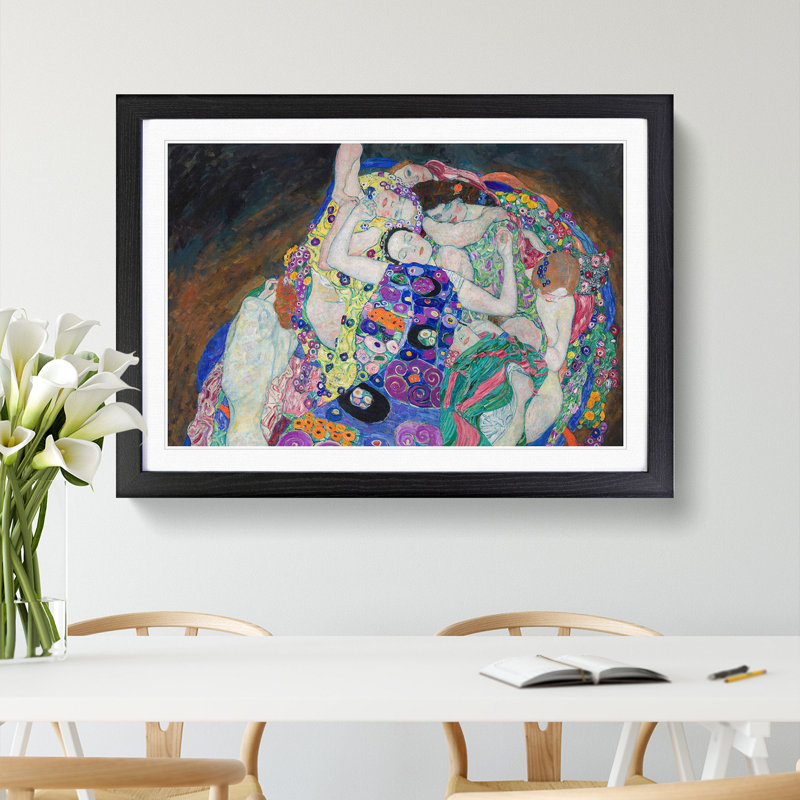 The Maiden by Gustav Klimt - Picture Frame Painting on MDF, 48cm H x 65cm W x 2cm D, Black Framed