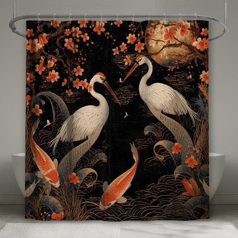 Rideaux de douche Cranes And Koi, L 70 po x H 72 po